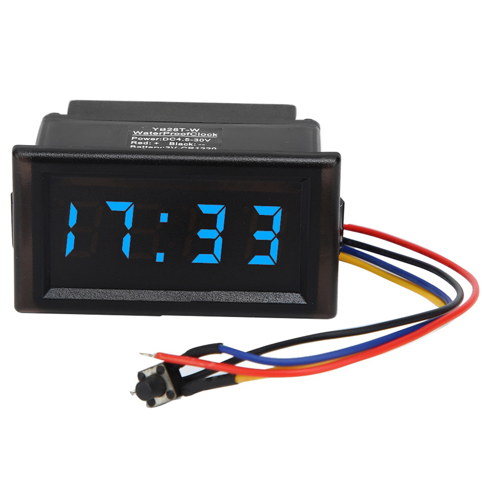 Wasserdichte Digitale Led-autouhr Dc4,5-30v, Blaues Digitaldisplay, Staubdichte Elektronische Anzeige