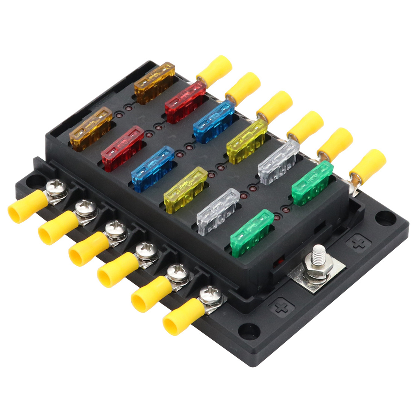 Sicherungskasten Mit 12 Sicherungen (32 V, M5-flachsicherungen), Kunststoffabdeckung Und Led-anzeige Für Auto/boot