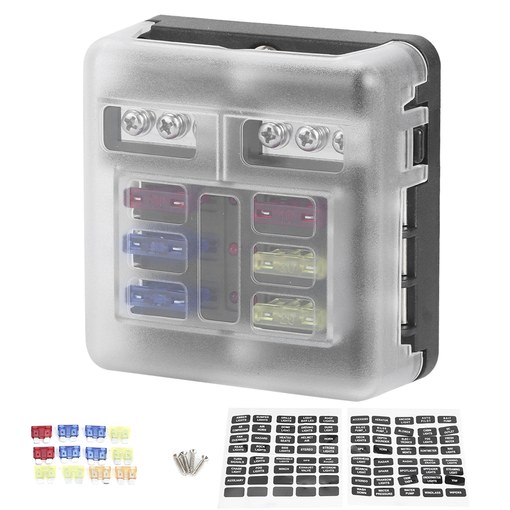 6-facher 12-36v Sicherungshalterkasten Mit Led-anzeige Für Negative Einsteckrichtung, Universelles Kfz-zubehör.