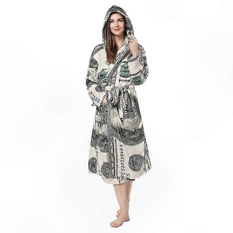 Damen-bademantel Mit Kapuze, Kariertes Flanellmuster, Größe L, Warm Und Bequem, Langer Loungewear-bademantel