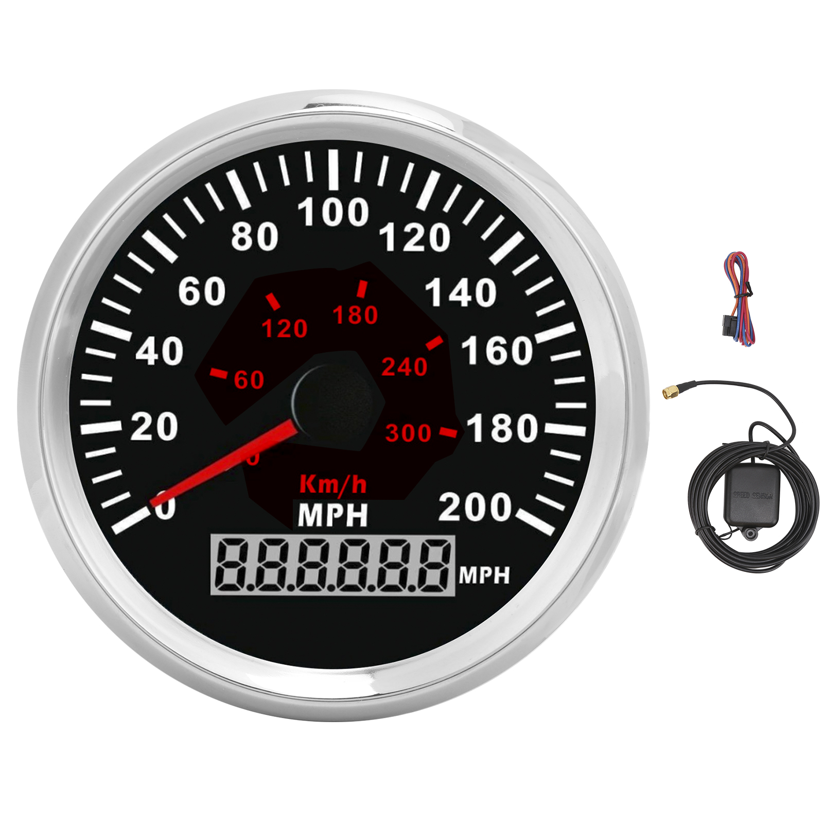 Gps-tachometer Bis 300 Km/h (200 Mph), 8,6 Cm (3-3/8 Zoll), Schwarzes Zifferblatt, Silberne Lünette, Wasserdicht Nach Ip67
