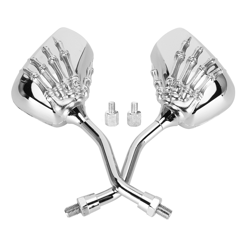 Zweiteilige Verchromte Motorradspiegel, 8 Mm/10 Mm Gewinde, Totenkopfspiegel, Handschutzreflektor