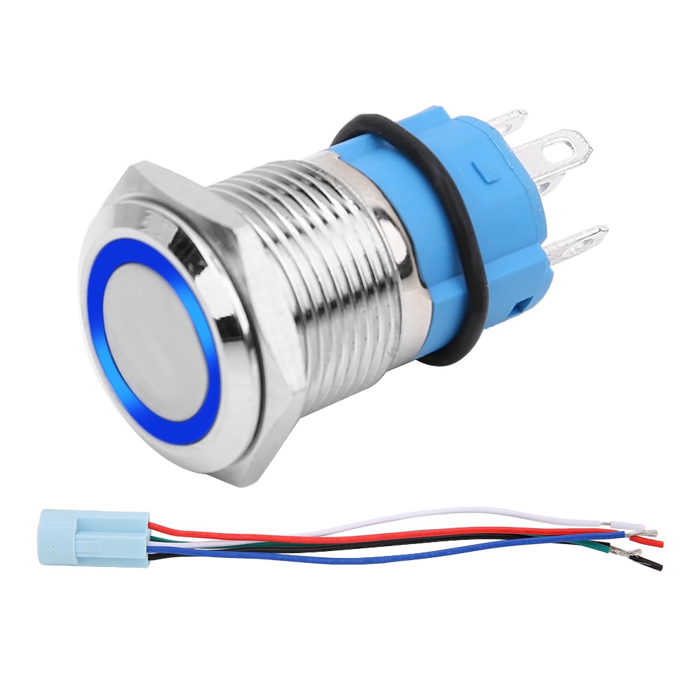 Wasserdichter 12-v-druckknopf Mit Blauer Led (16 Mm) Für Autos, Selbstverriegelnder Schalter Mit Stecker