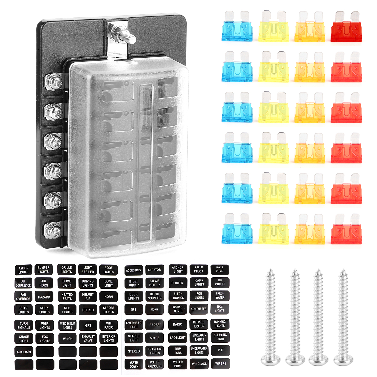 12-fach Sicherungskasten Mit Wasserdichter Abdeckung, Flachsicherungshalterblock, Led-anzeigen, Für Boote, Busse, Yachten Und Autos.