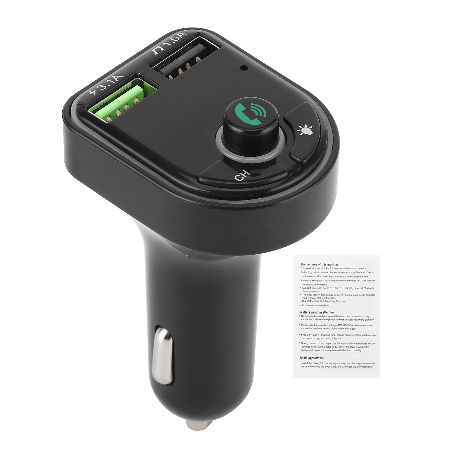 Universeller Kabelloser Bluetooth-autoempfänger, Usb-mp3-player Mit Farbiger Beleuchtung, Schnellladefunktion Für Mobiltelefone