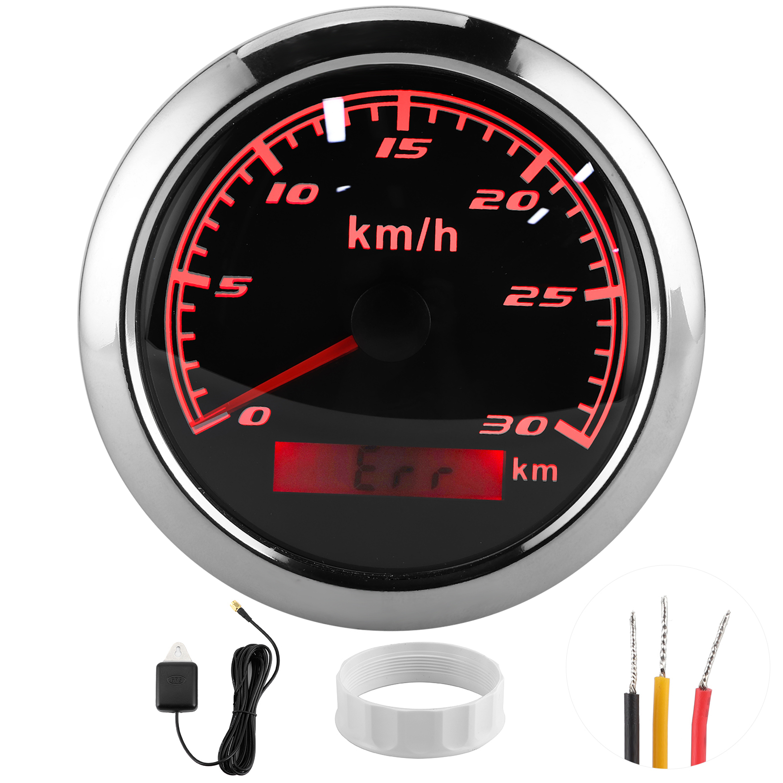 Gps-tachometer 30 Km/h, Kilometerzähler 85 Mm, Wasserdicht Nach Ip67 Für Boot, Auto, Yacht, Motorrad, Schwarzes Zifferblatt