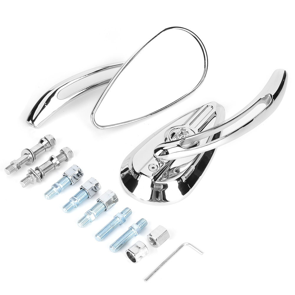 2 Verchromte Motorradspiegel, 8 Mm/10 Mm Gewinde, Tropfenförmige Totenkopfform, Lenkerspiegel