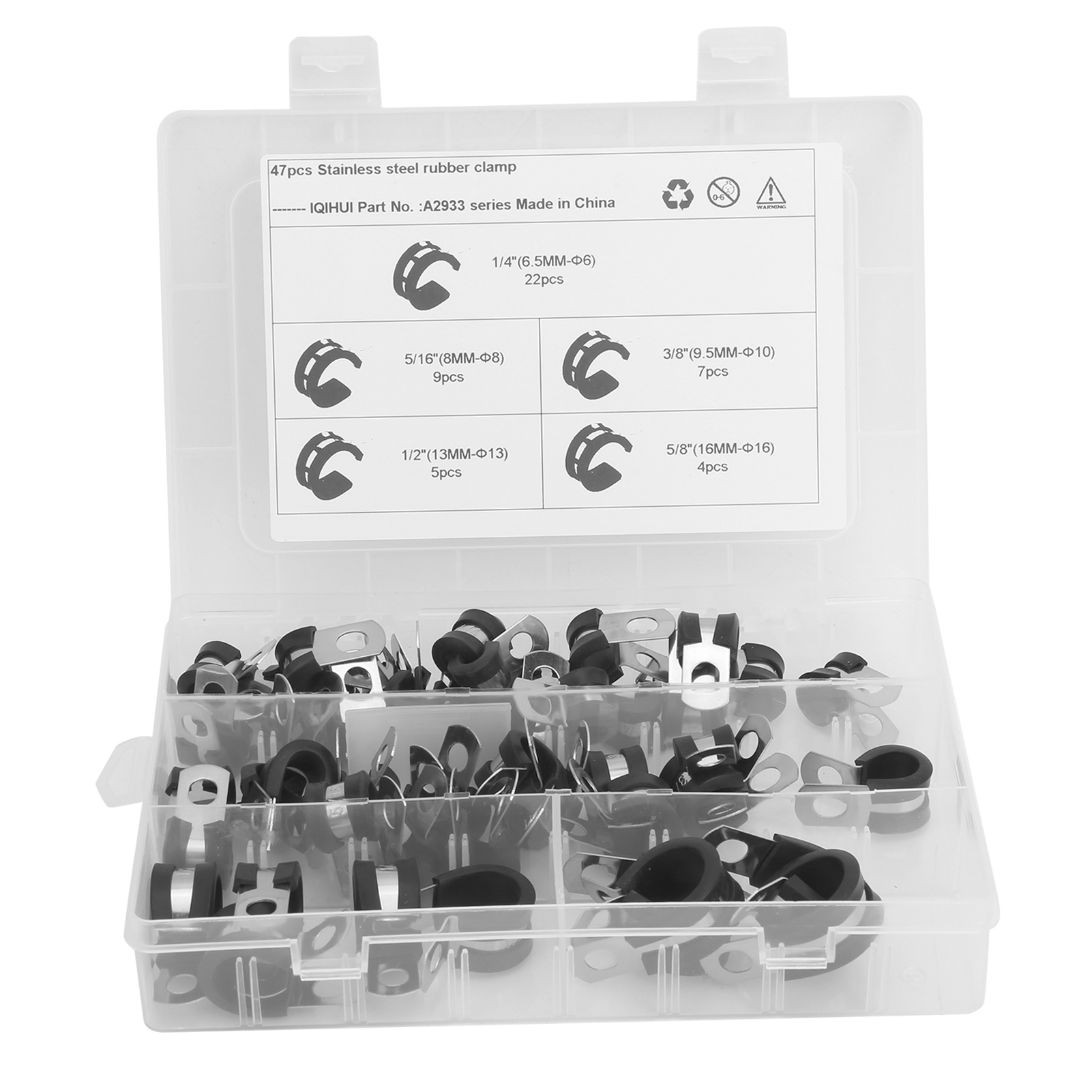 Set Mit 47 R-förmigen Kabelbindern, Edelstahl 304 Mit Gummipolsterung, Zubehörset