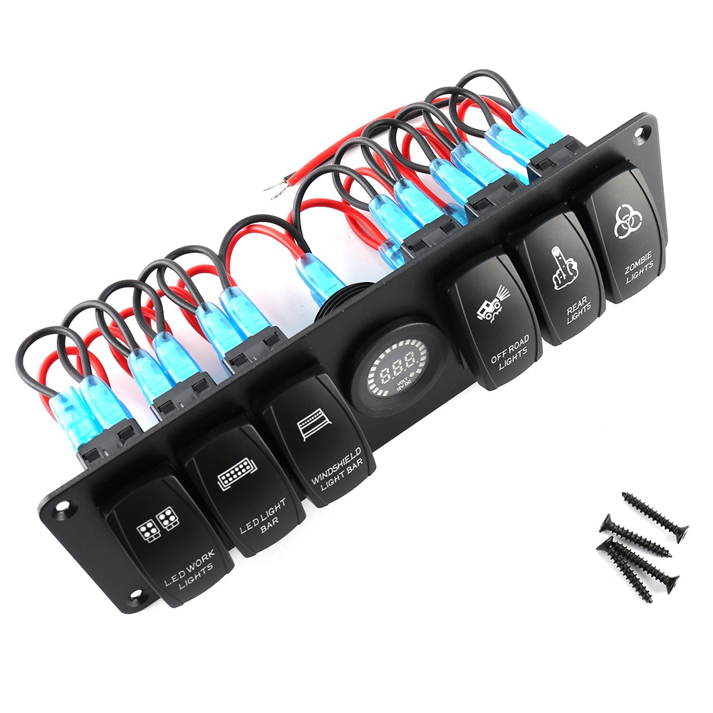 6-fach-kippschalter Mit Mehrfarbigem Led-voltmeter Für Wohnmobile, Boote Und Schiffe