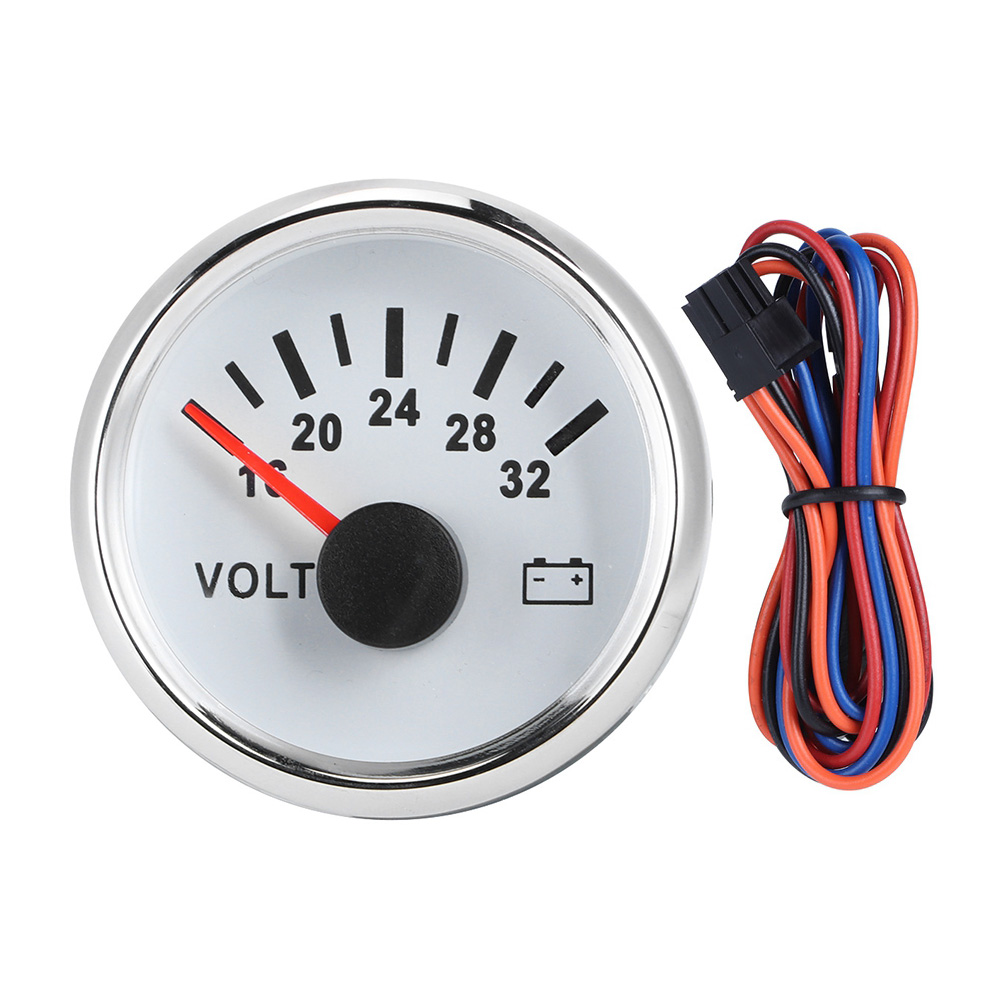 52-mm-voltmeter (2 Zoll) Mit 7-farbiger Hintergrundbeleuchtung, Betriebsspannung 9–32 V, Geeignet Für Boote, Autos, Lkws, Motorräder Und Atvs, Weißes Zifferblatt, Silberne Abdeckung