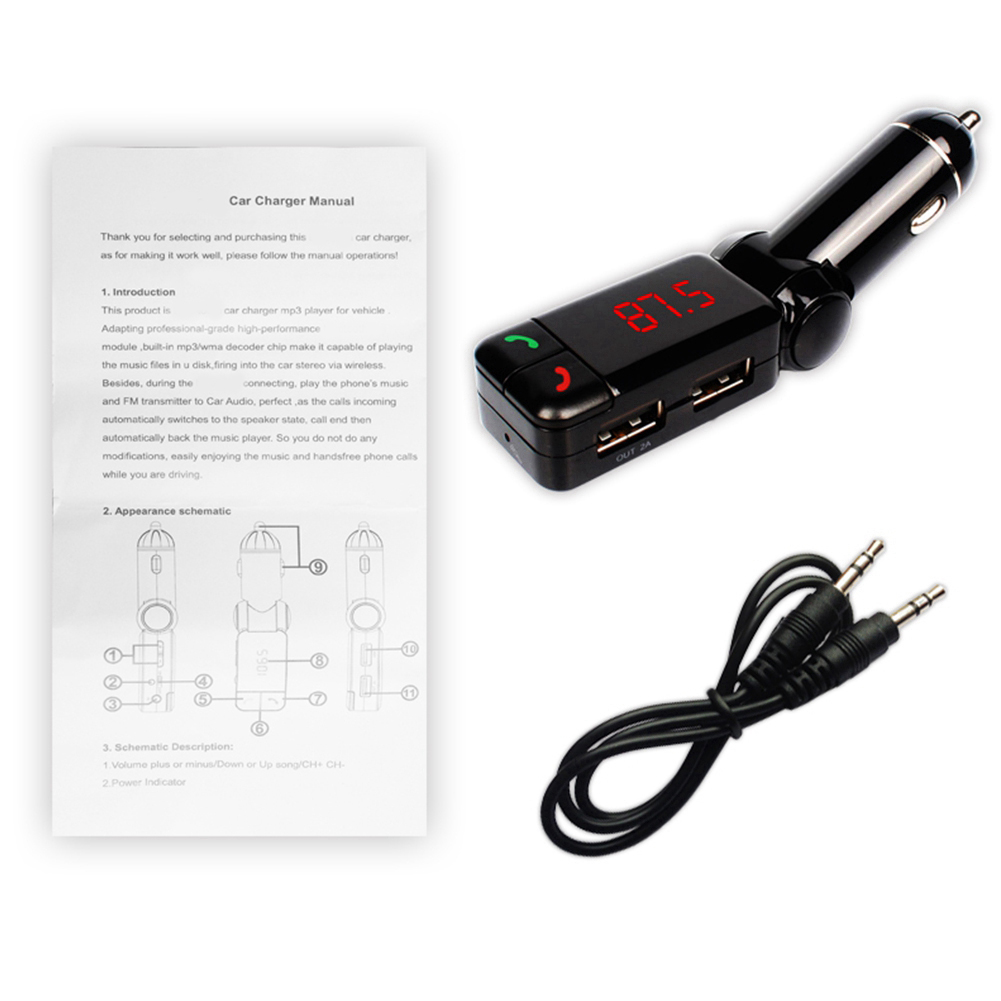 Bluetooth-freisprecheinrichtung Mit Fm-transmitter Fürs Auto, Kabelloser Mp3-player Und Usb-autoladegerät
