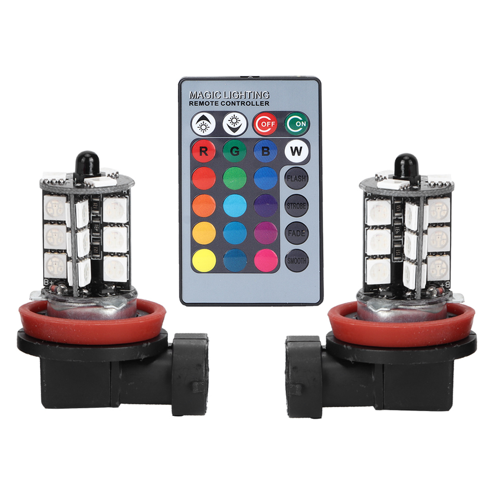 Rgb-led-h8-27smd-12-24v-blitzlicht-set Mit Fernbedienung, Mehrfarbige Nebelscheinwerferlampe Für Autos