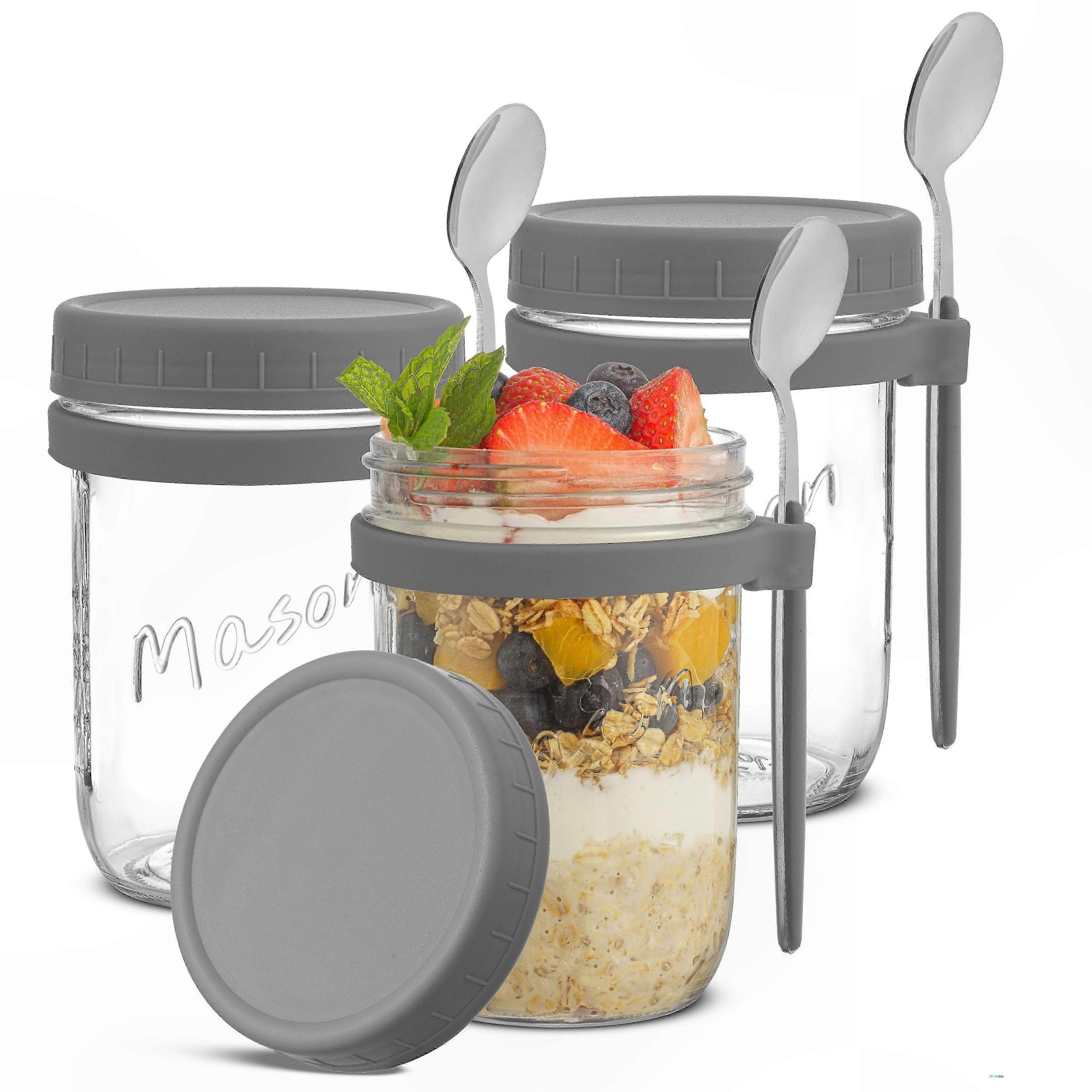 Grey Night Oats Gläser, 3er-set Glas-vorratsgläser, Ideal Für Kalte Zubereitungen Und Luftdichte Aufbewahrung
