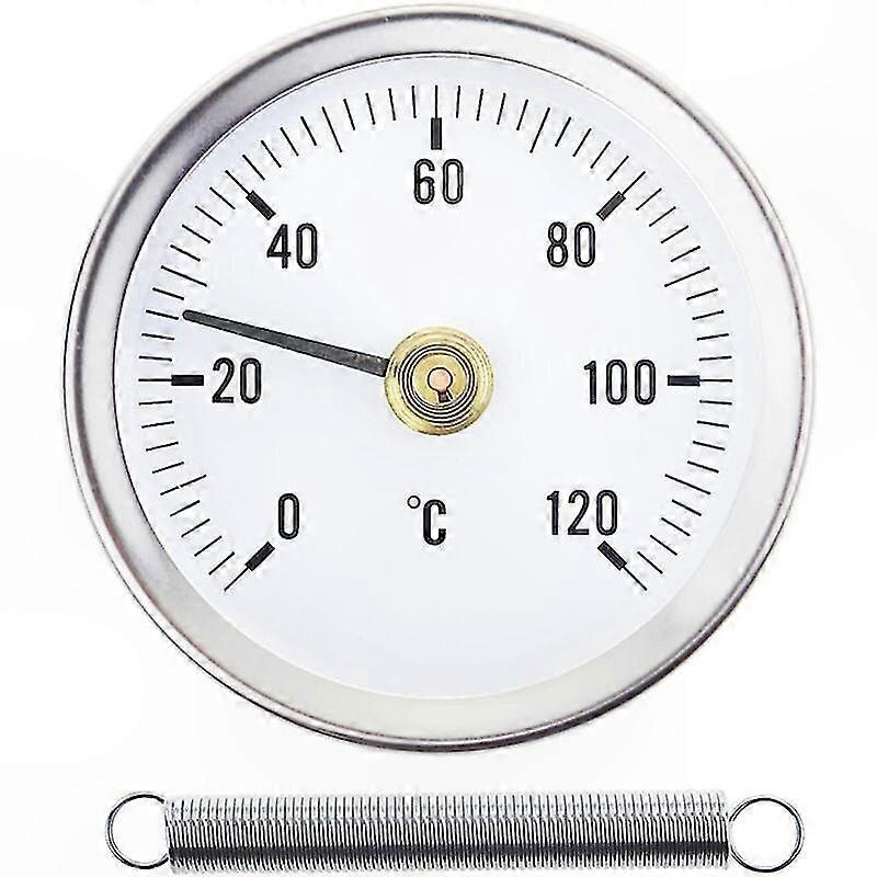 Bimetallthermometer Aus Edelstahl, Skala 0–120 °c, Federbelastet Und Mit Schlauchschelle Befestigt, 63 Mm Zifferblatt Für Oberflächenmessungen
