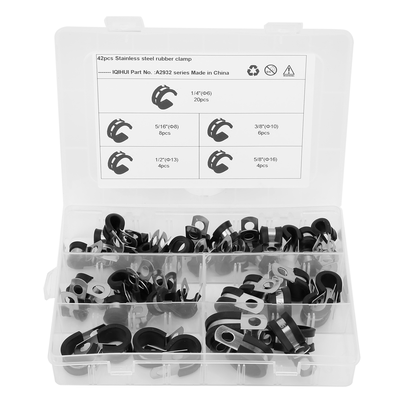 Set Mit 42 Edelstahl-schlauchschellen Vom Typ R, 5 Größen: 1/4 Zoll, 3/8 Zoll, 1/2 Zoll, 5/8 Zoll, 5/16 Zoll