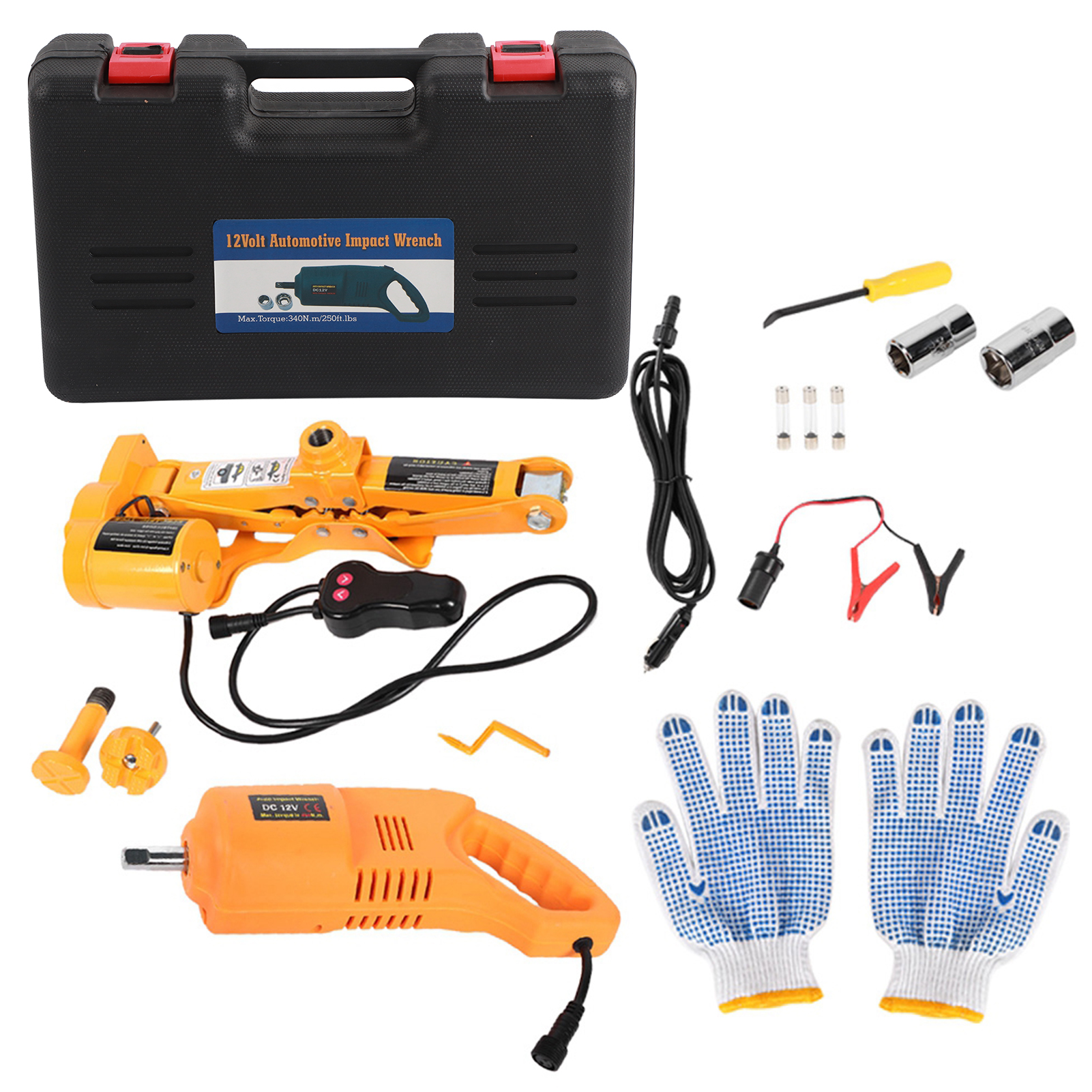 12v 3-tonnen 42cm Elektrischer Scherenwagenheber Luftpumpe Schlagschrauber Reifenmontagesatz (2)