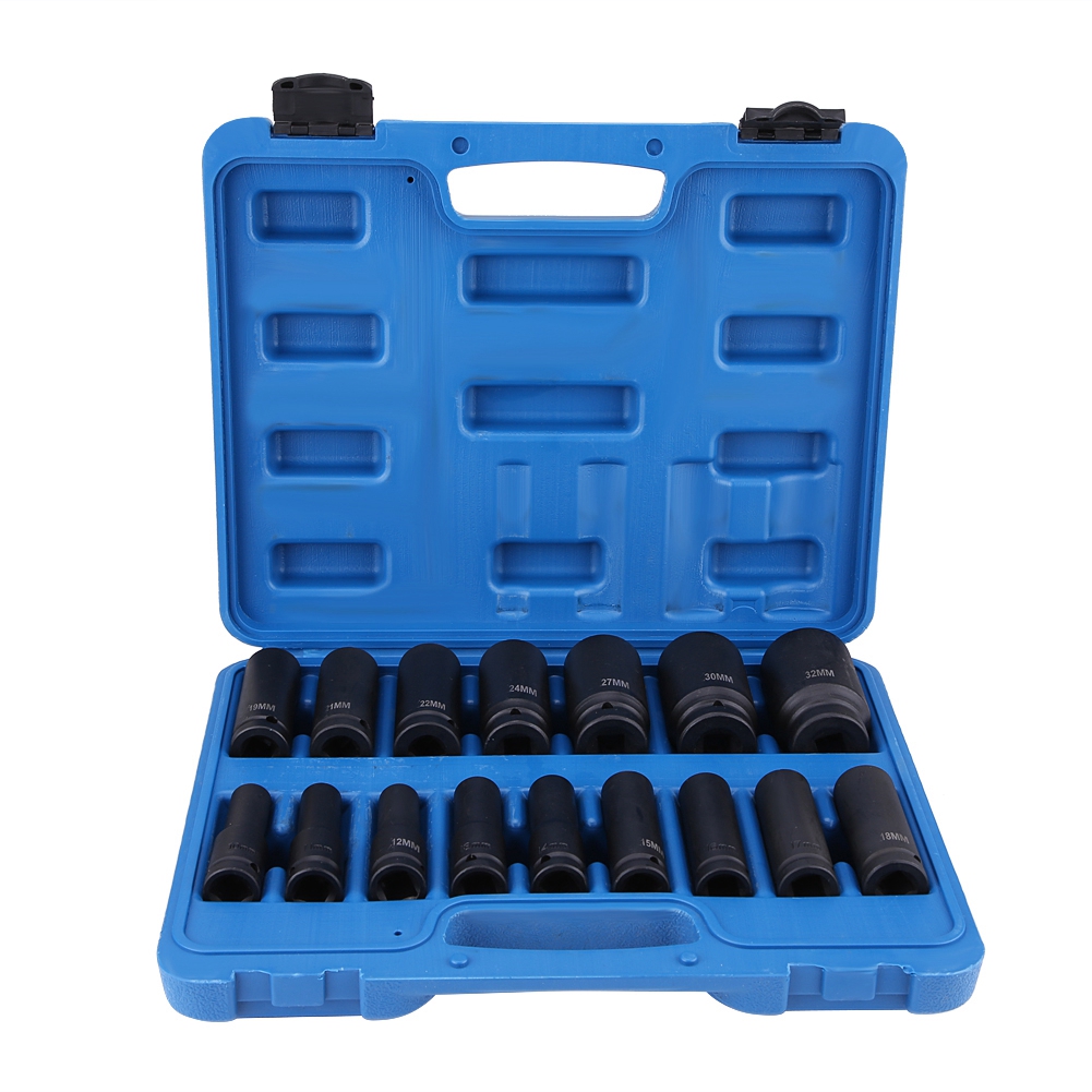 16-teiliges 1/2"-schlagschrauber-set Mit 10-32 Mm Druckluft-sechskantnüssen Und Reparaturset