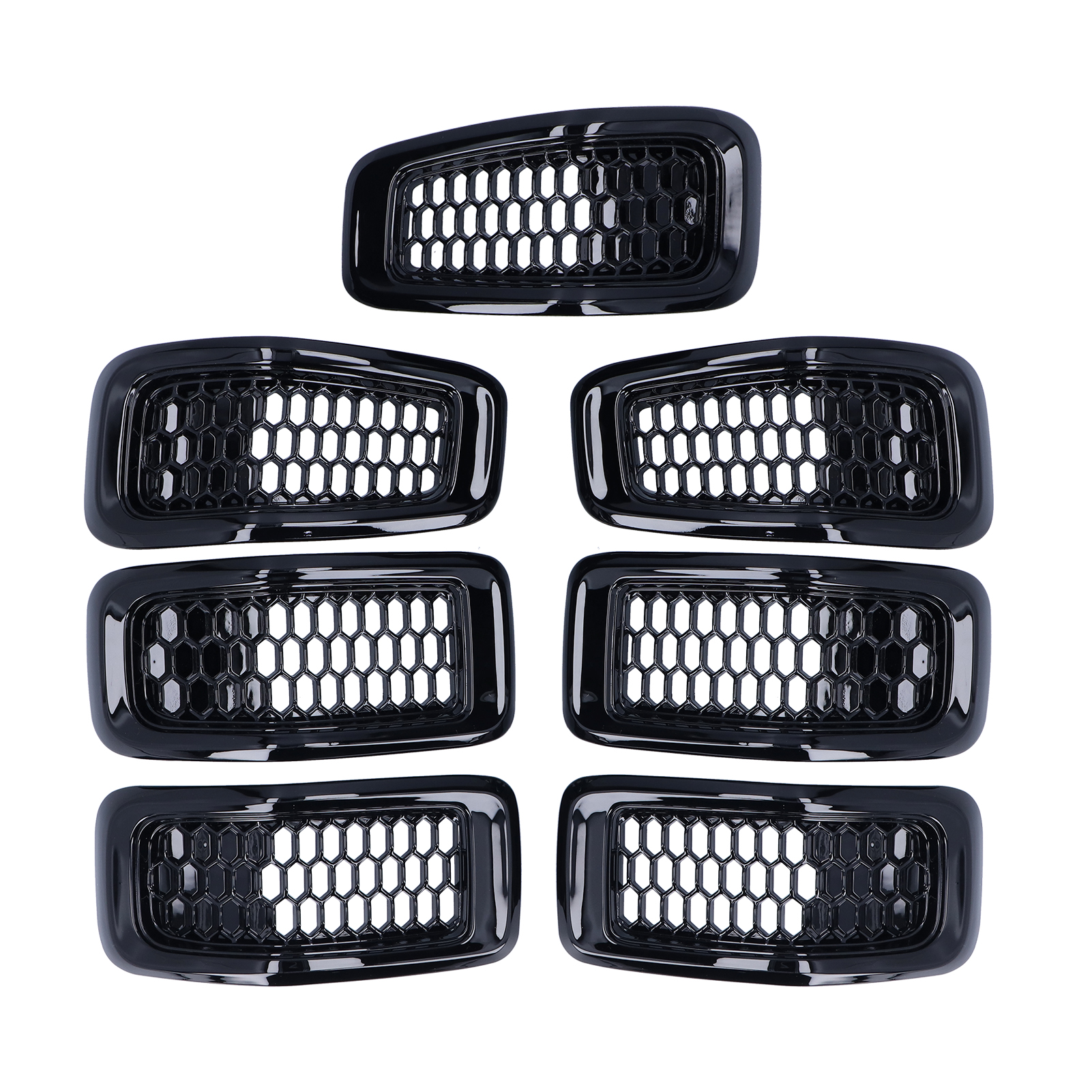 7-teiliges Set Kühlergrill-einsätze, Kühlergrill-schutzleisten, Zubehör, Kompatibel Mit Jeep Cherokee (2014–2018), Rahmen In Glänzendem Schwarz
