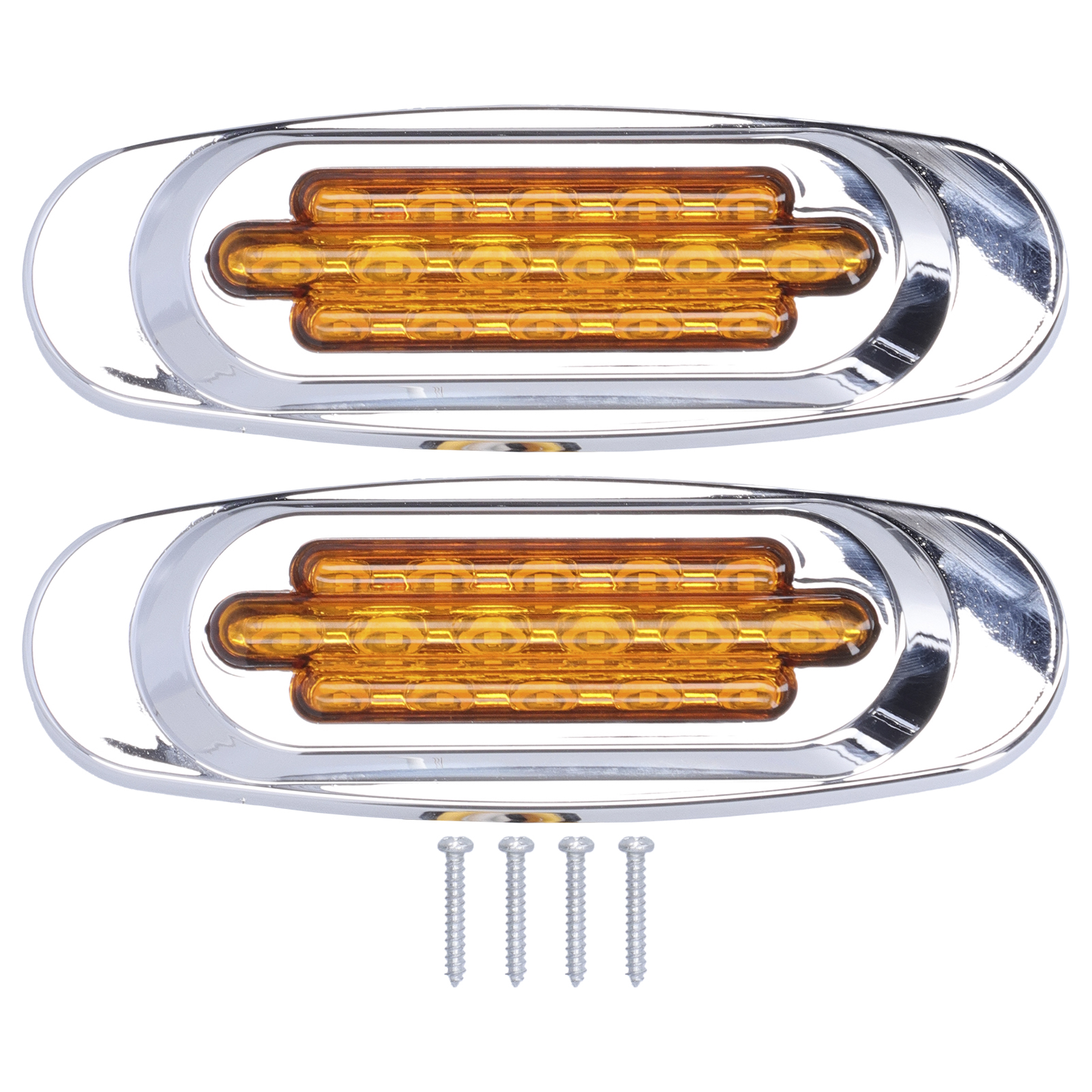 16-led-außenseitenmarkierungsleuchten Mit Chromumrandung, 12v/24v-lkw-/pickup-markierungsleuchten, Gelbe Linse, Paar