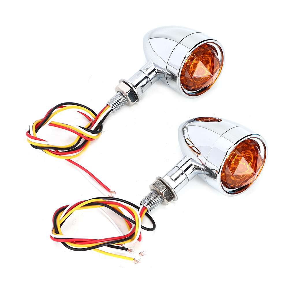 Motorrad-doppelblinker (gelb-rot), Verchromtes Blinkbremslicht Mit Gelbem Gehäuse Und Klaren Glühbirnen.