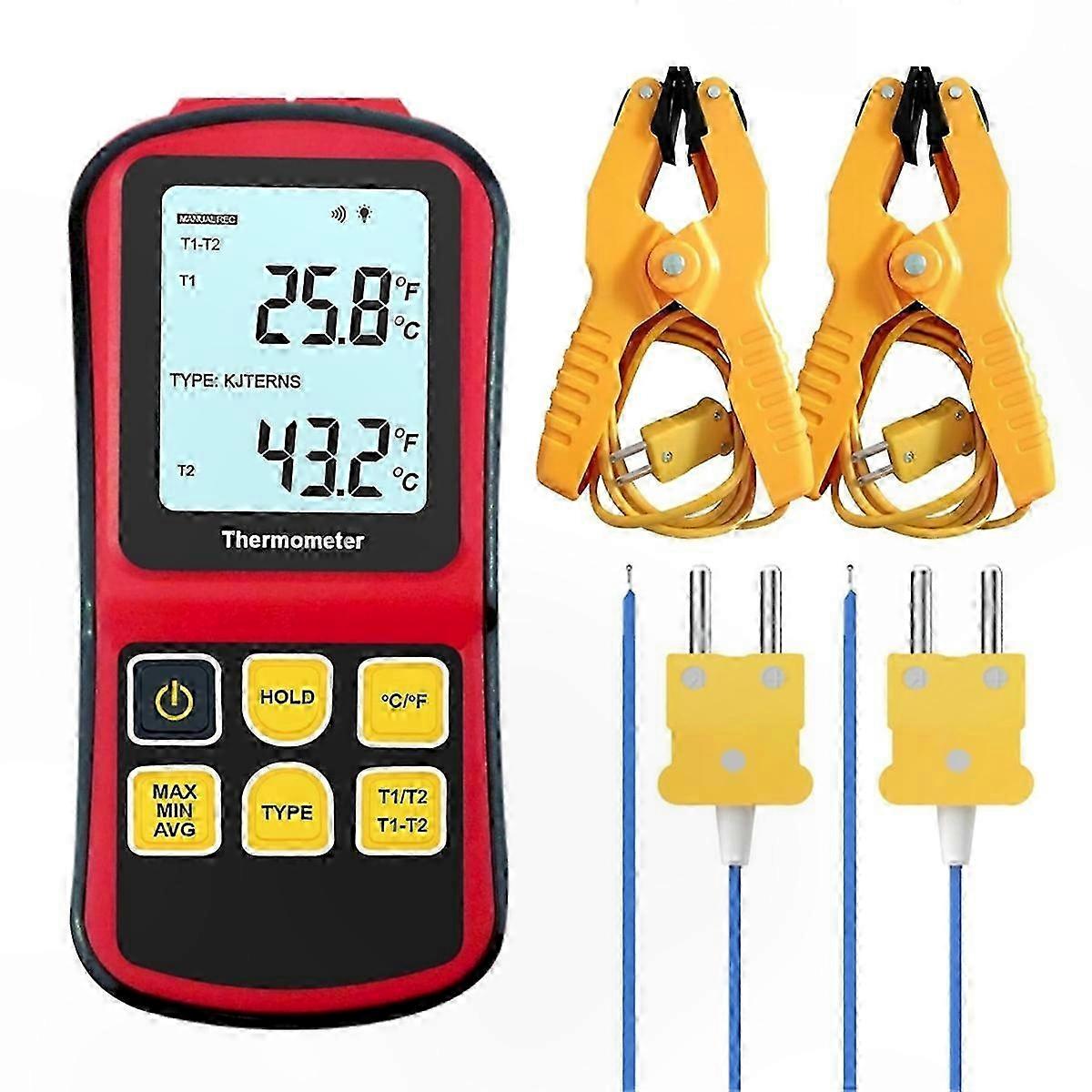 Digitales Thermoelement-k-thermometer Mit 2 Temperaturklemmen Und 2-draht-sonde
