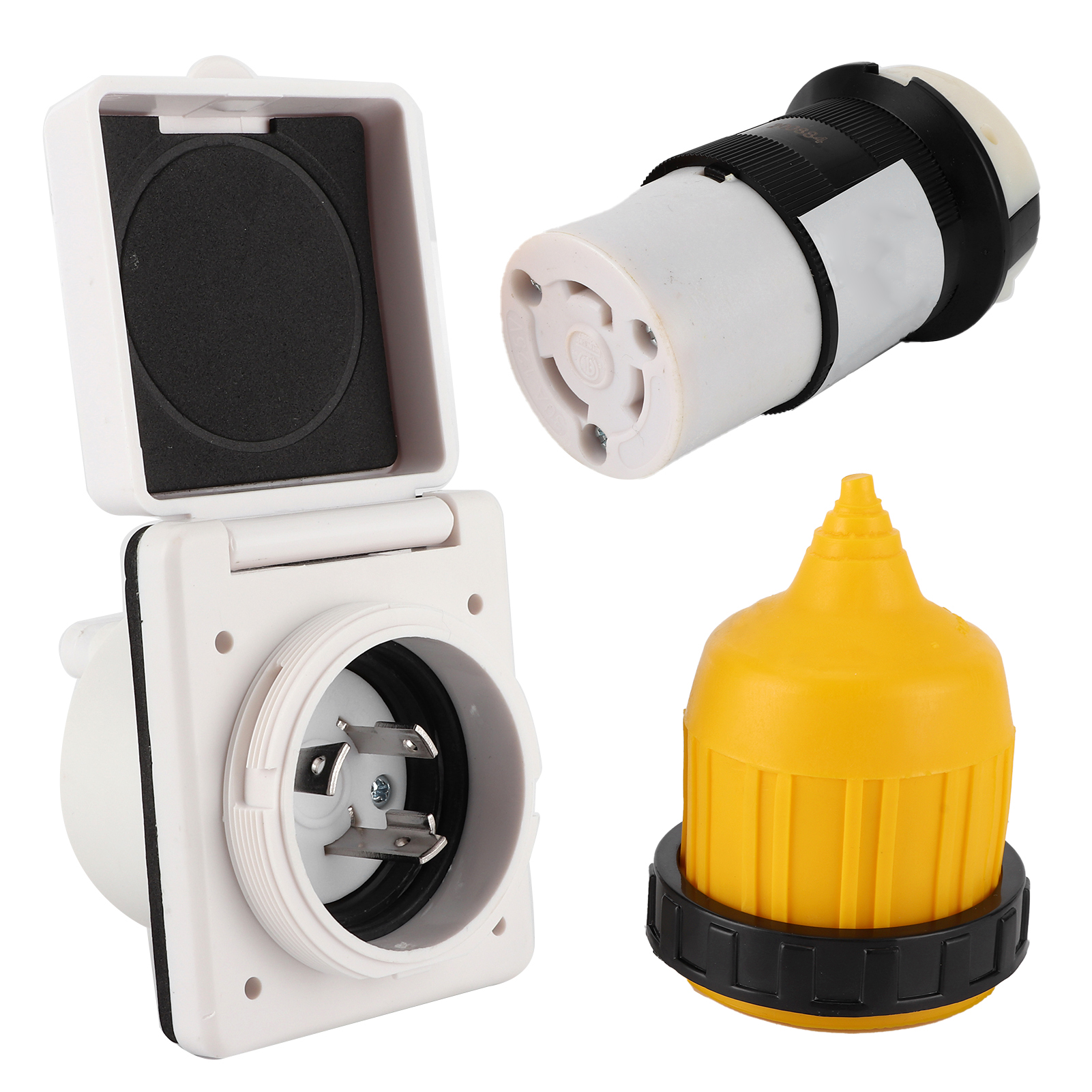 Set Aus 3 30a-stromeingangssteckern Für Wohnmobile, Us-typ-verriegelungsstecker Mit Wasserdichter Abdeckung.