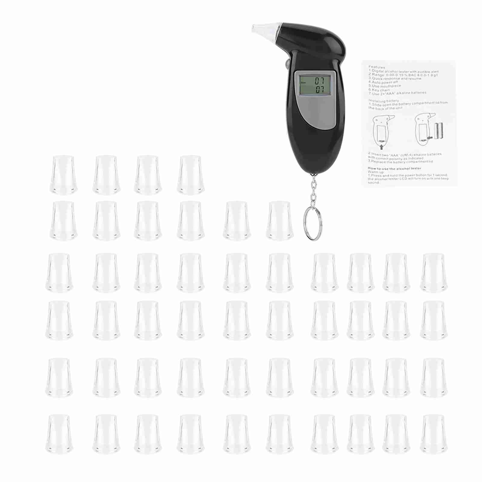 Tragbares Digitales Alkoholtestgerät Mit Lcd-display, Inklusive Gürteltasche Und 50 Mundstücken.