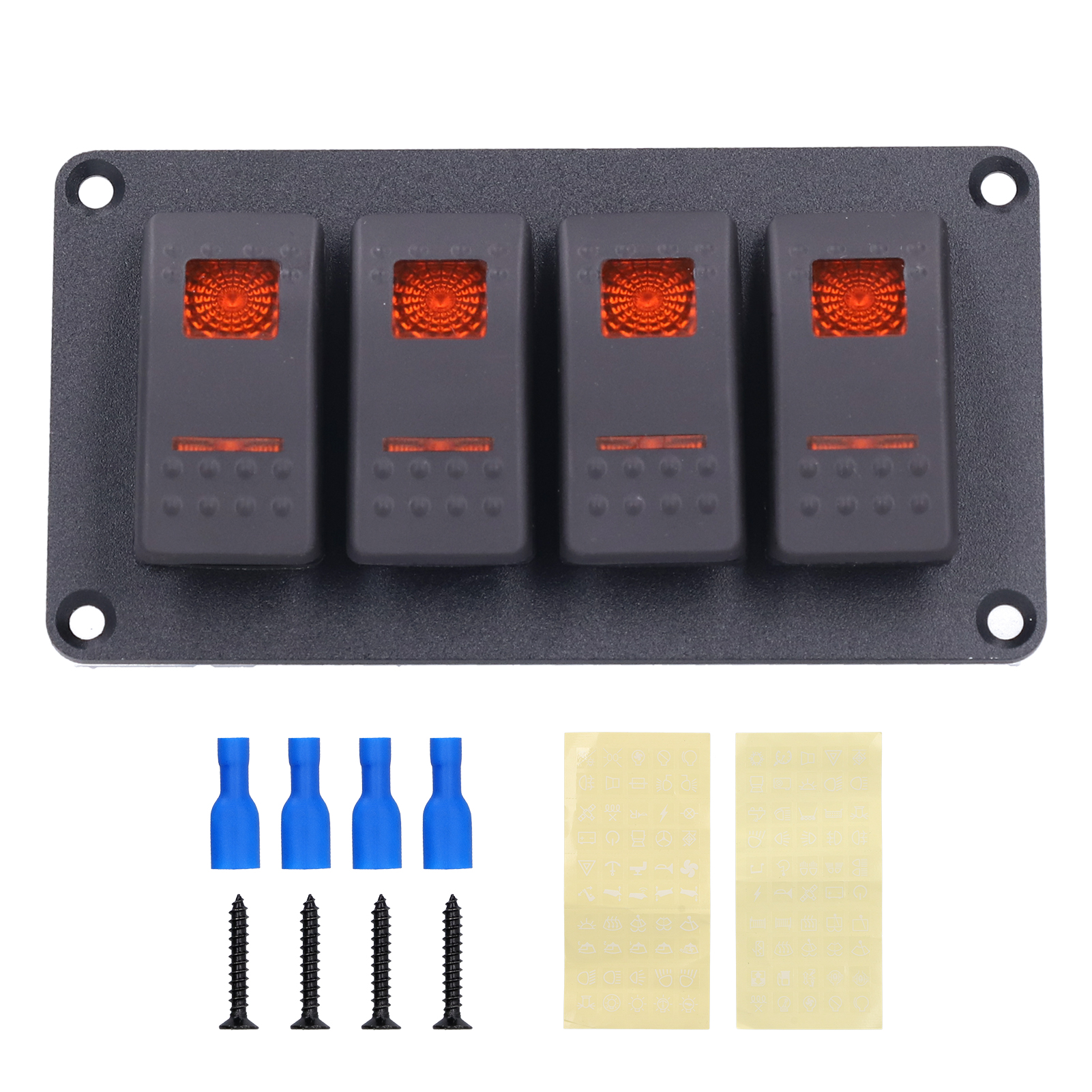 Bedienfeld Mit 4 Orangefarbenen, Hintergrundbeleuchteten Led-wippschaltern, 5 Pins, Überhitzungsschutz, 12v/24v Für Boote, Yachten Und Wasserfahrzeuge