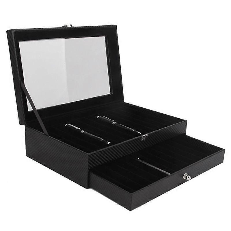 Holzkästchen Für 24 Stifte, 2-stufige Aufbewahrungsbox Mit Carbon-pu-deckel, Hochwertige Präsentationsbox.
