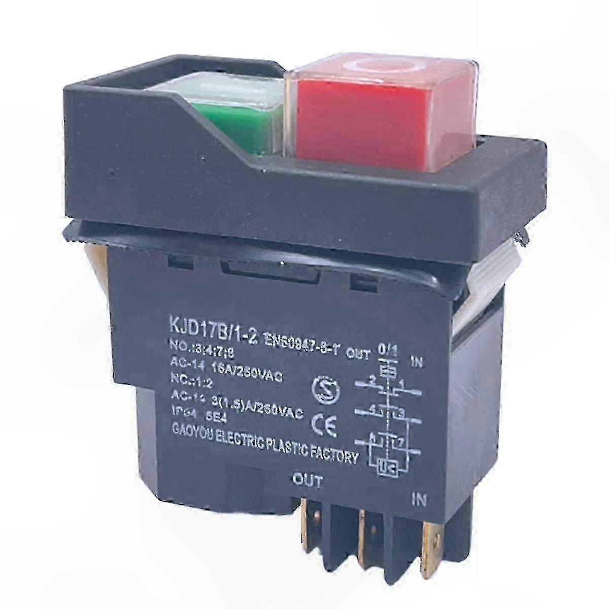 6-poliger Elektromagnetischer Startknopf Mit Sicherheitsschalter, 15 A, 250 V Ac, Schutzart Ip55 (wasserdicht).