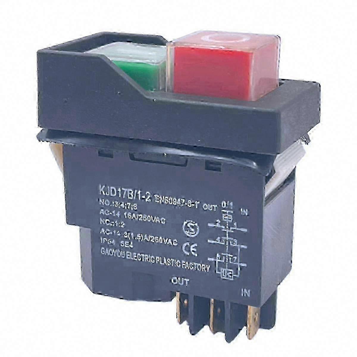Ip55 Wasserdichter Kjd17-drucktaster, 15a 250v Ac Elektromagnetischer Sicherheitsschalter, 6 Pins, Industrielle Montage, Wasserbeständiger Not-aus, Robuste Manuelle Steuerung.