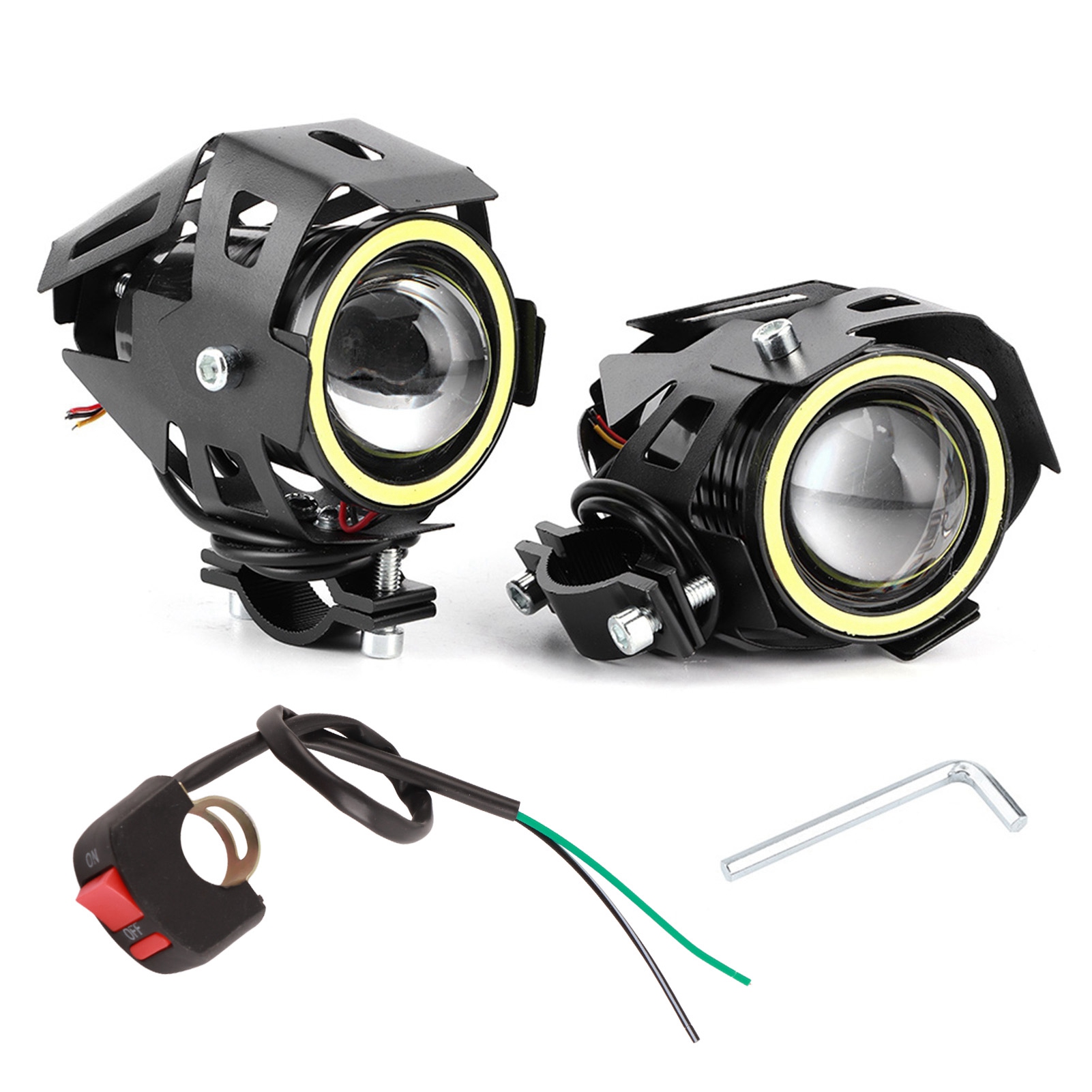 2 Stück U7 12v 30w 3000lm Weiße Led-motorradscheinwerfer - Angel Eyes Mit Schalter Ip68