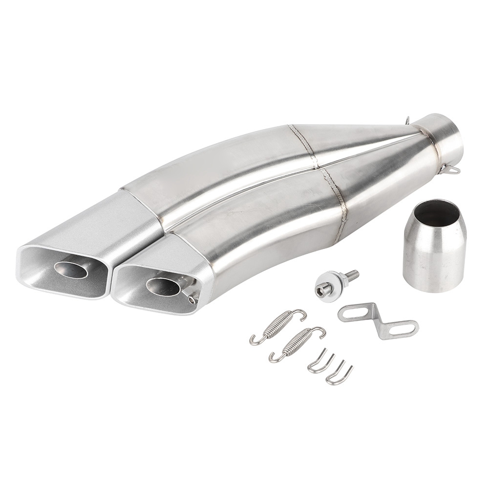 Universeller 51-mm-doppelauspuffschalldämpfer Aus Silbernem Edelstahl, Motorrad-modifikationsteile