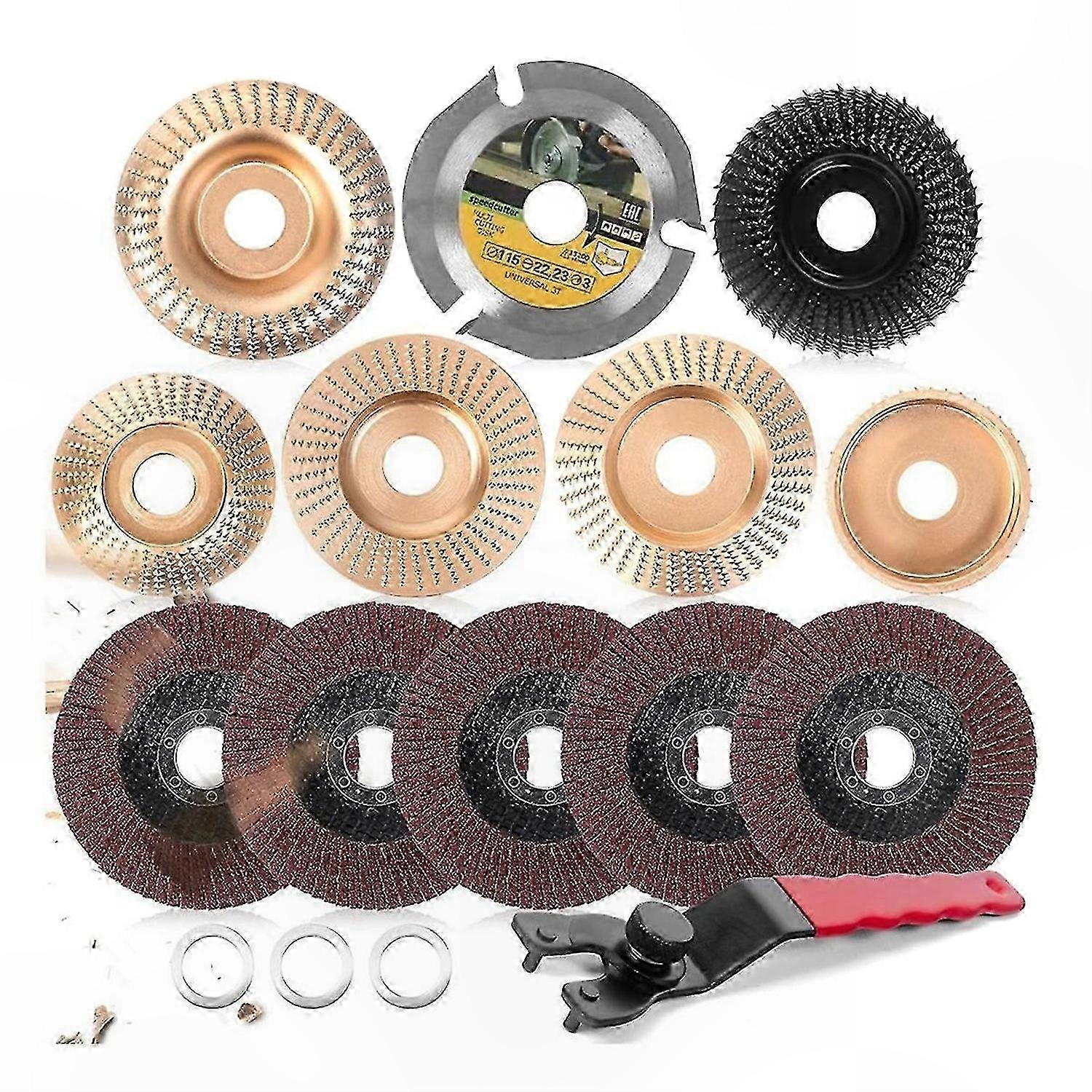 Set Mit 13 Holzscheiben Für 115-mm-winkelschleifer, Frässcheiben, Rotationsschleifzubehör, Wolframkarbid, Schnelles Schneiden, 4,5 Zoll Größe.