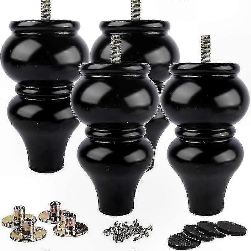 Massivholz-möbelbeine, 15 Cm, 4er-set Mit M8-befestigungsplatten
