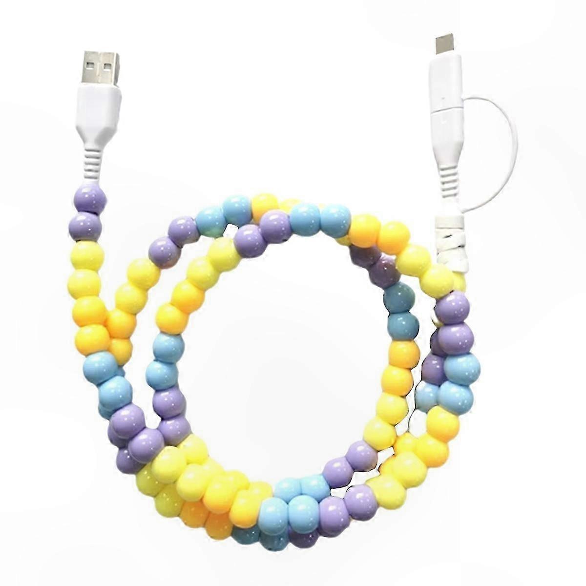 Handgefertigtes 2-in-1 Usb-c-ladekabel Mit Bunten Perlen, Tragbares Multifunktionales Datenkabel Für Elektronische Geräte, Praktisches Und Dekoratives Accessoire.