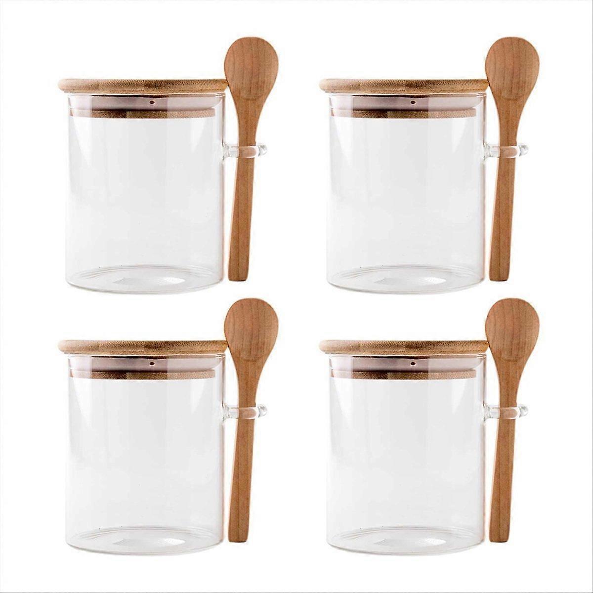 4 Glas-porridge-behälter Mit Deckel Und Löffeln, 4er-set Gesunde Frühstücksbehälter, Ideal Für Kalte Zubereitungen, Elegantes Design, Robustes Glas