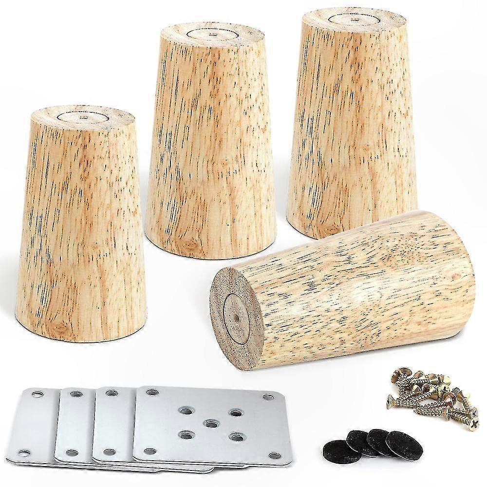 Set Mit 4 Holzmöbelfüßen, 8 Cm Hoch, Für Sofa Und Couchtisch, Inklusive Schrauben, Winkelhalterung