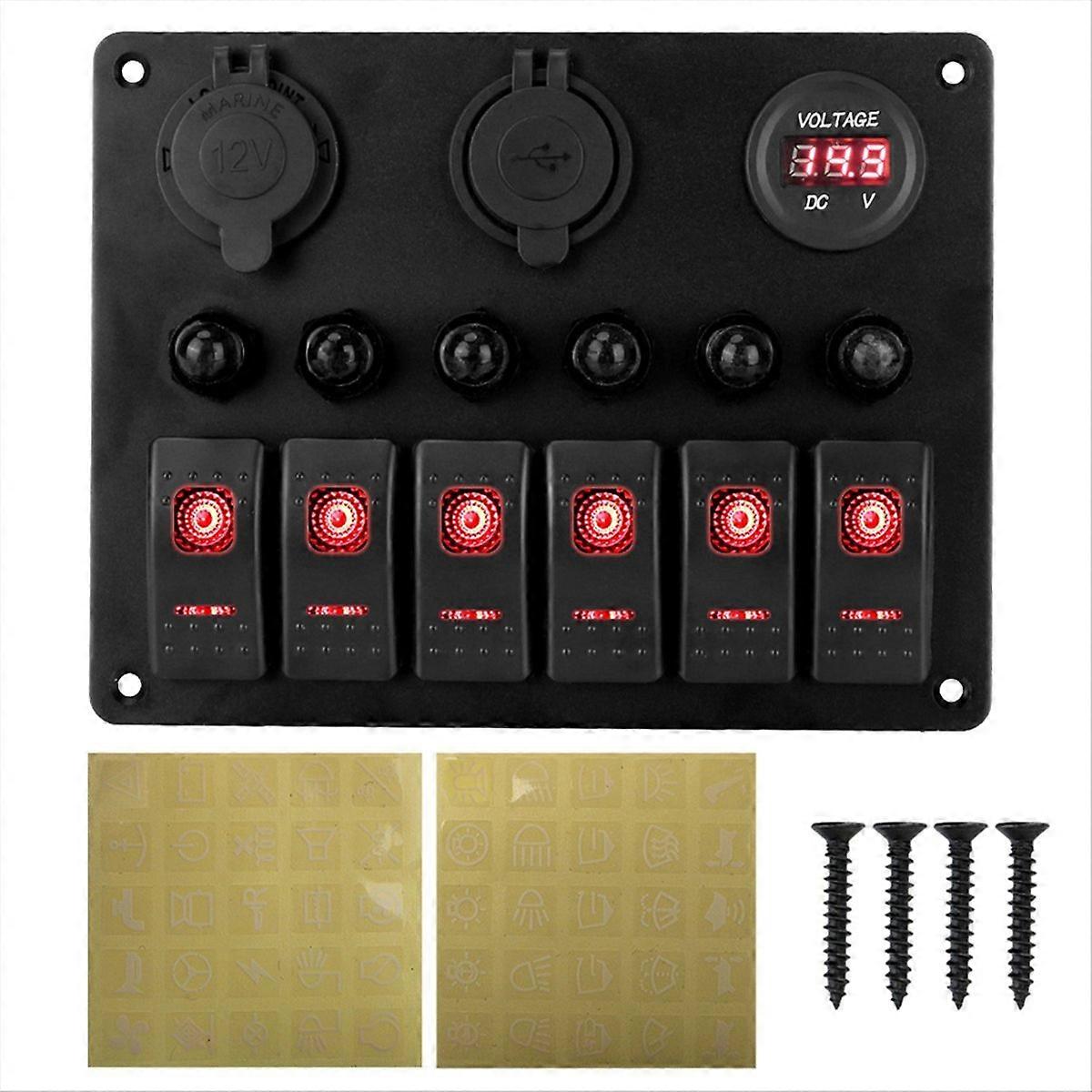 12v/24v 6-schalter-panel Für Wohnmobile Und Pkw, Schalttafel Mit Voltmeter