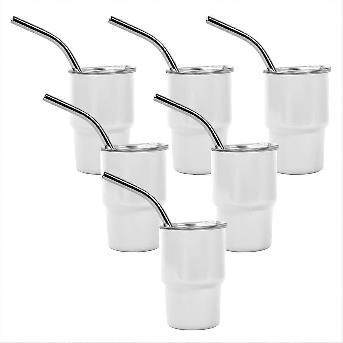 6 Kleine Glasbecher (90 Ml) Mit Strohhalmen Und Deckeln Für Kaffee Und Andere Getränke