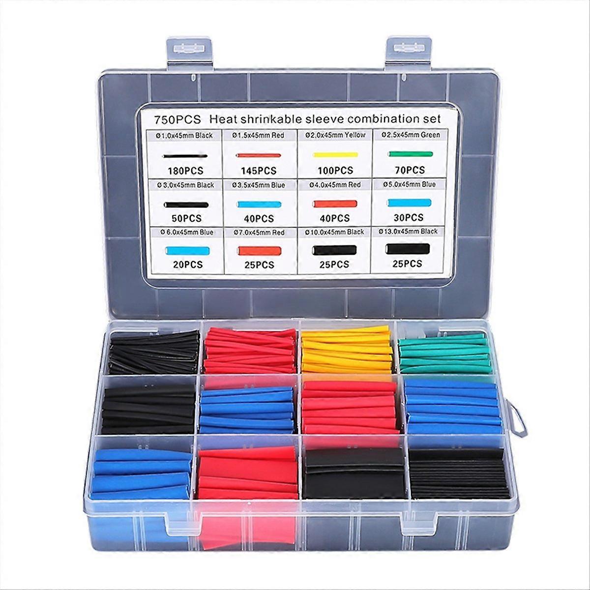 750-teiliges Set Mit Verschiedenen Schrumpfschläuchen, Schrumpfbaren Isolierschläuchen Für Elektrische Leitungen, Kabelschutz, Heimwerkerreparaturen, Praktische Aufbewahrungsbox.
