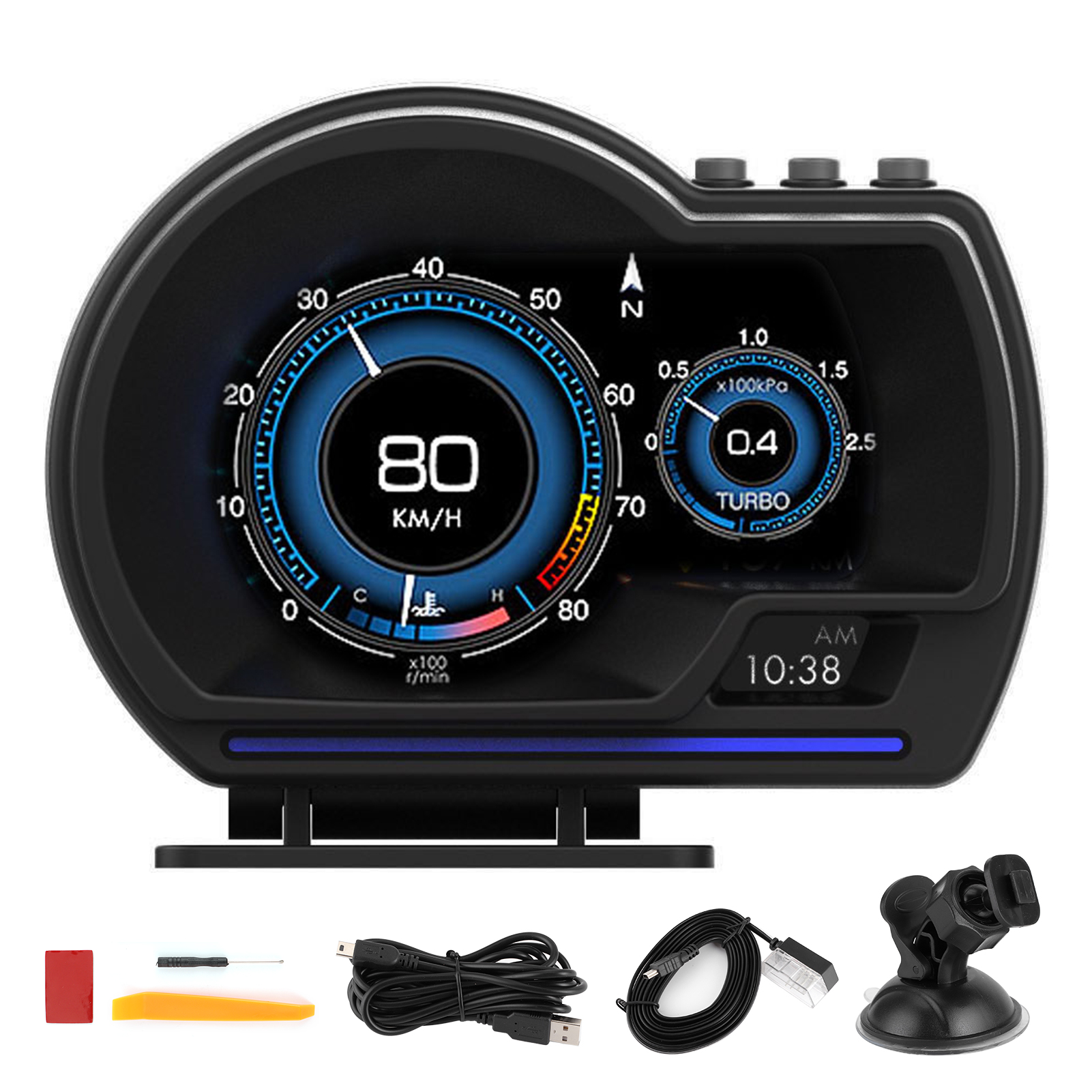 Obd2+gps Head-up-display Smart Gauge Für Pkw Lkw Geschwindigkeitsmesser Turbo Drehzahl Alarm