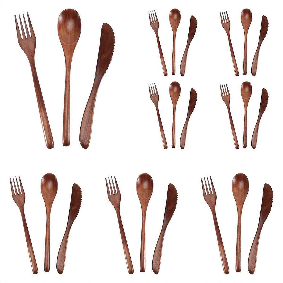 Holzlöffel, -gabel Und -messer, Küchenbesteck-set, Komplettes 24-teiliges Geschirrset, Umweltfreundliches Und Langlebiges Besteck Für Den Täglichen Gebrauch.