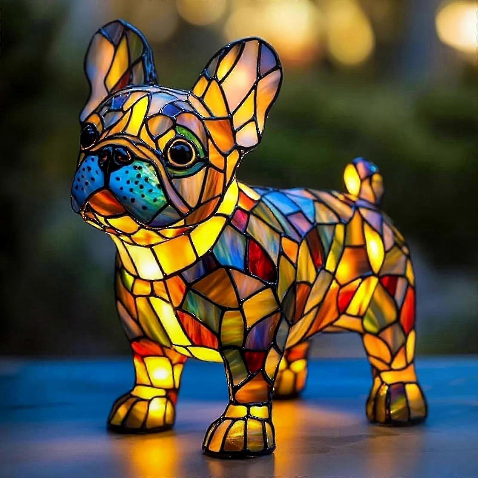 Led-nachtlicht In Hundeform, Dekoratives Nachtlicht Aus Kunstharz Mit Buntglas, Originelles Geschenk Für Hundeliebhaber, Elegante Ambientebeleuchtung Für Den Tisch.