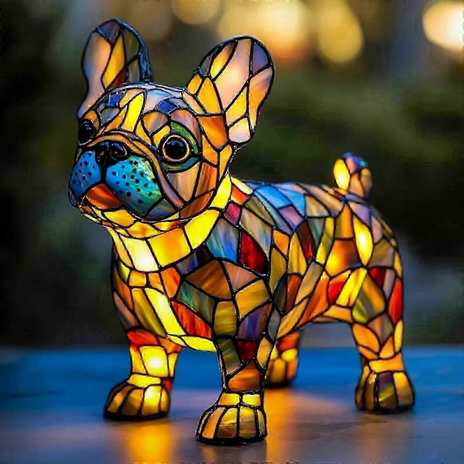 Led-tischleuchte Aus Kunstharz Mit Getöntem Glas Und Hundefigur – Dekorative Lampe Für Mops- Und Corgi-liebhaber, Originelles Geschenk Für Tierbesitzer, Künstlerischer Stil