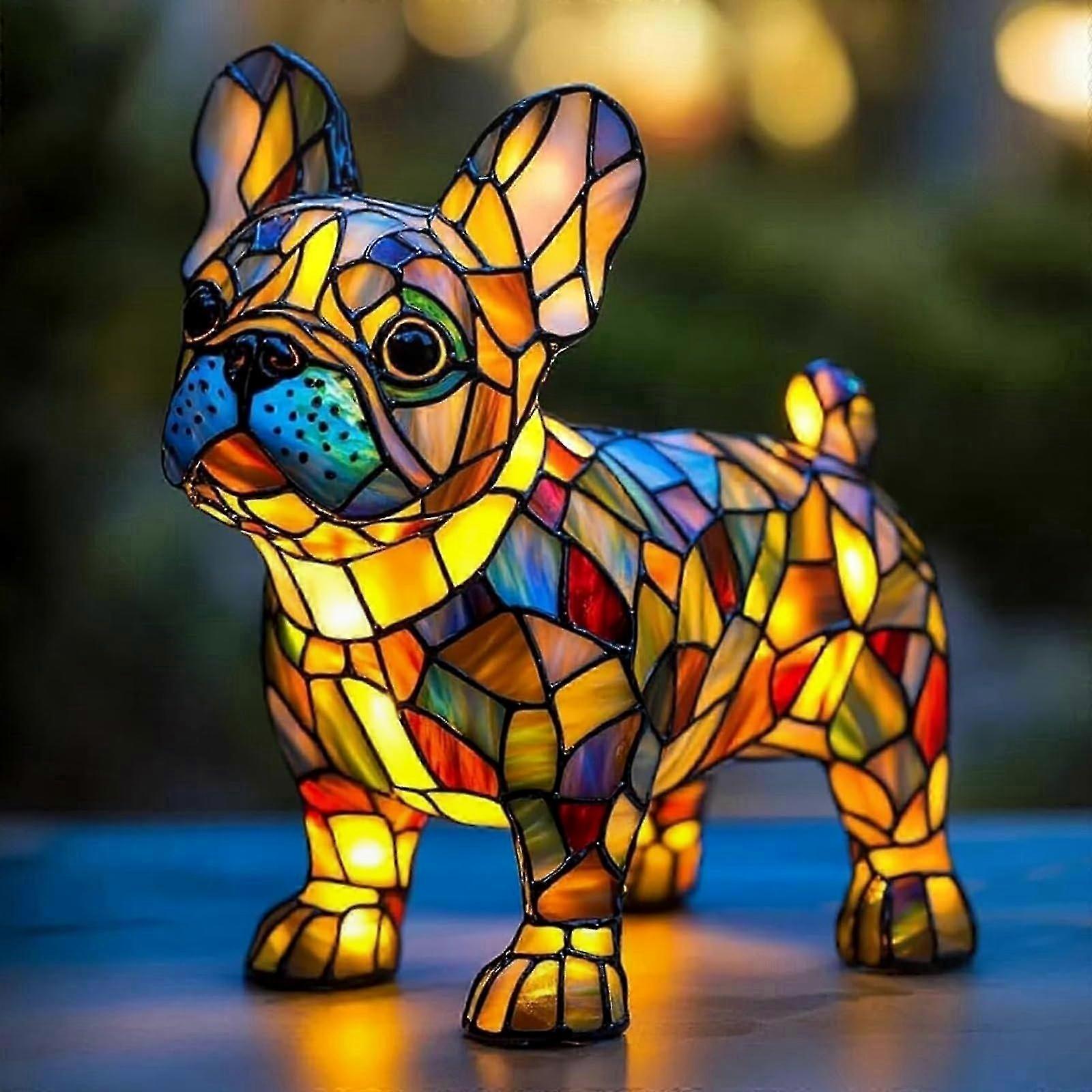 Dekorative Led-nachtleuchte In Hundeform, Nachtleuchte Aus Kunstharz Mit Buntglasschirm, Originelles Geschenk Für Hundeliebhaber, Idealer Nachttisch