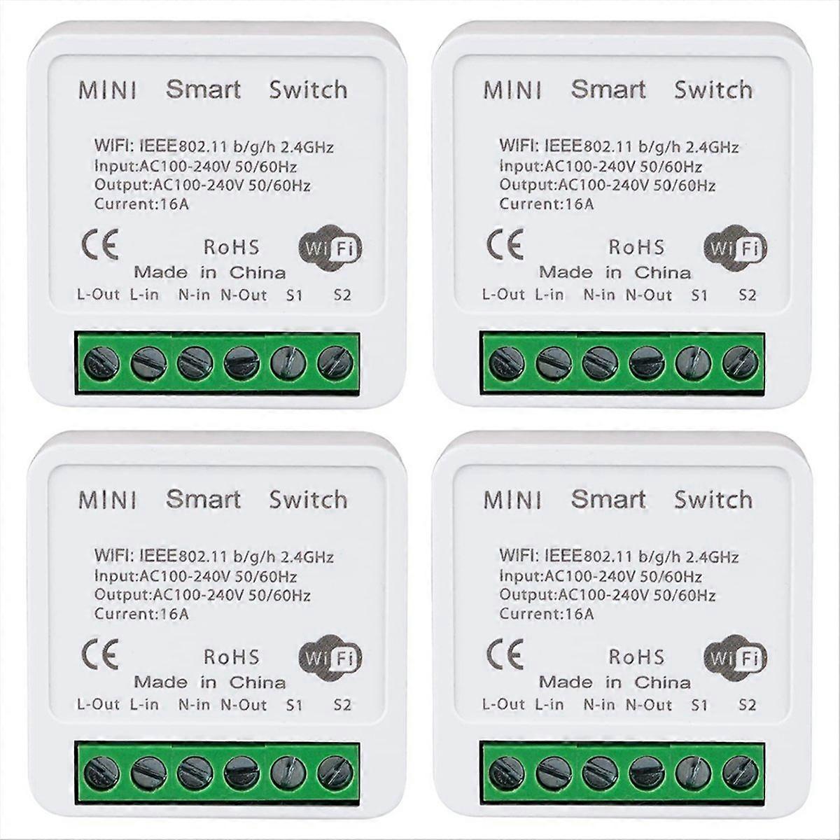 4er-set Wlan-smart-schalter, Fernsteuerung Per App, 2-wege 16a, Lichtdimmer Für Die Hausautomation