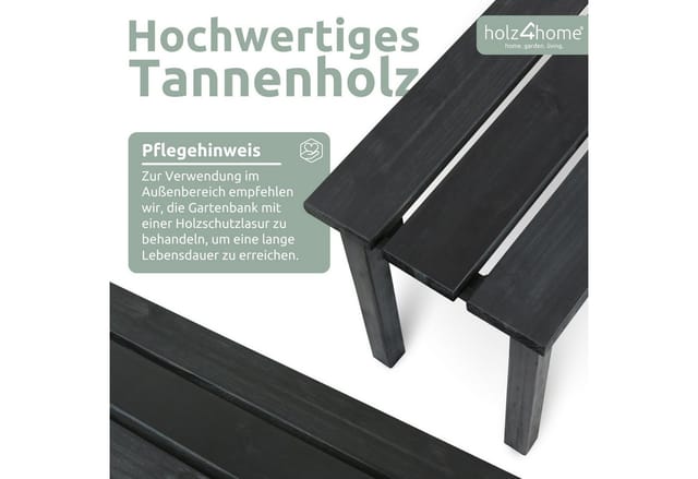 holz4home Gartenbank aus Tannenholz Bis zu 150 Kg Traglast Holzbank 118cm Lang Schwarz