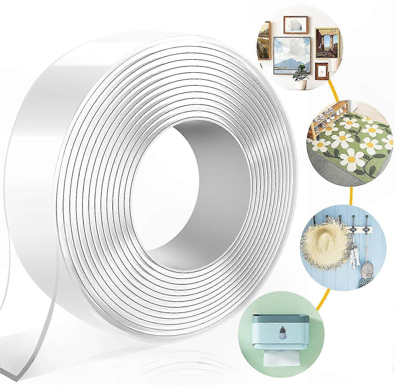 Hochleistungsfähiges Doppelseitiges Klebeband, Wiederverwendbarer Transparenter Streifen Für Fotos, Teppiche Und Autos, Abwaschbar Ohne Bohren (5 M X Breite)