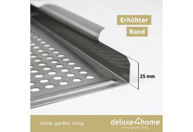 deluxe4home Grillschale aus Edelstahl 40 x 30 x 3cm